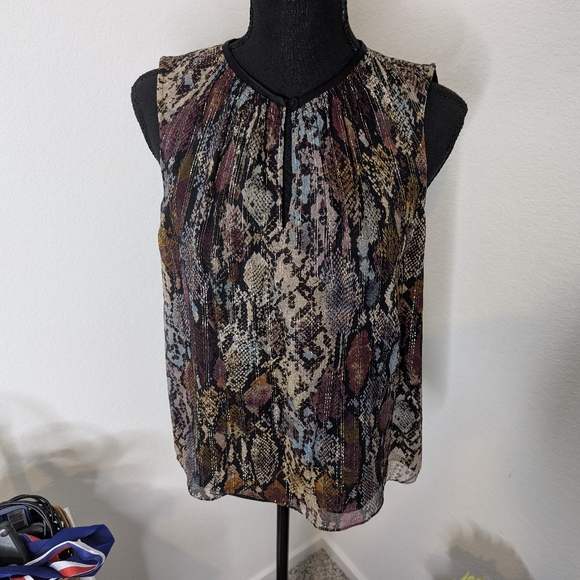 Rebecca Taylor NWOT Multi Combo Watercolor Short Sleeve Snake Silk Top - Picture 3 of 7
